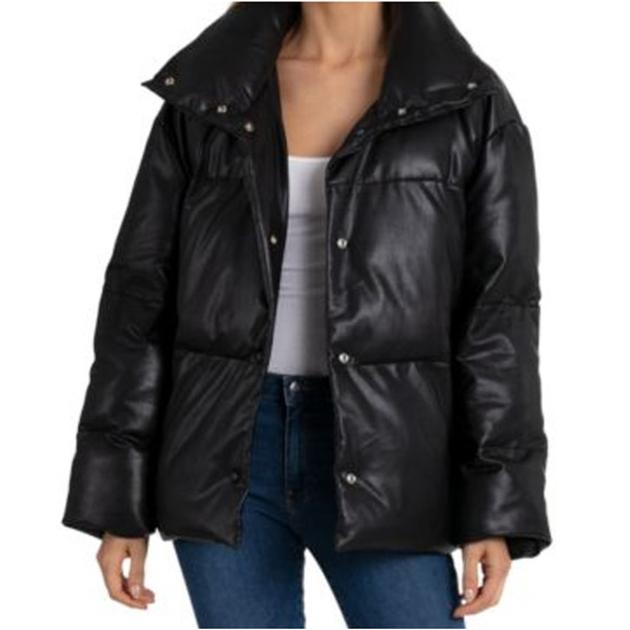 Avec Les Filles Jackets & Blazers - Avec Les Filles Puffer Faux Leather Coat 1X Boxy Black Vegan With the Girls